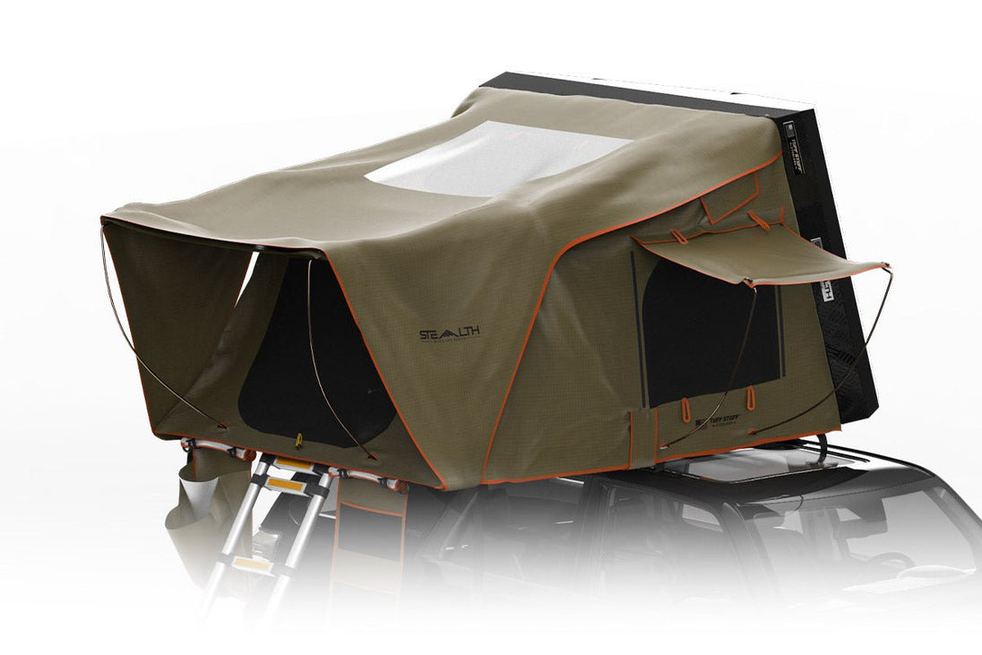 Tuff Stuff Overland Stealth Black Ops Aluminum Shell Roof Top Tent, Black - Image 1